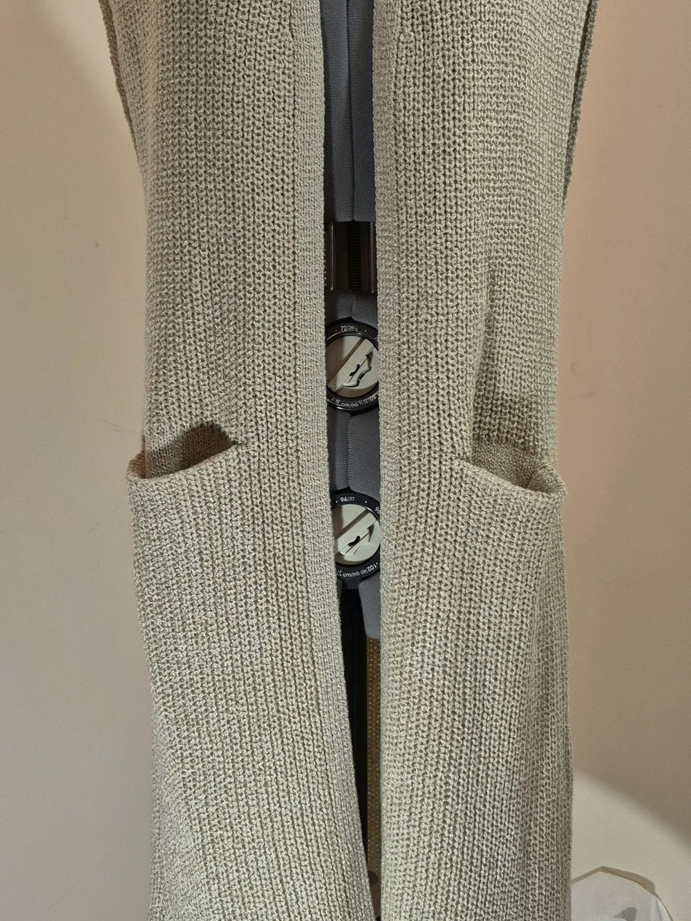 Sleeveless Knit Long Vest in Beige